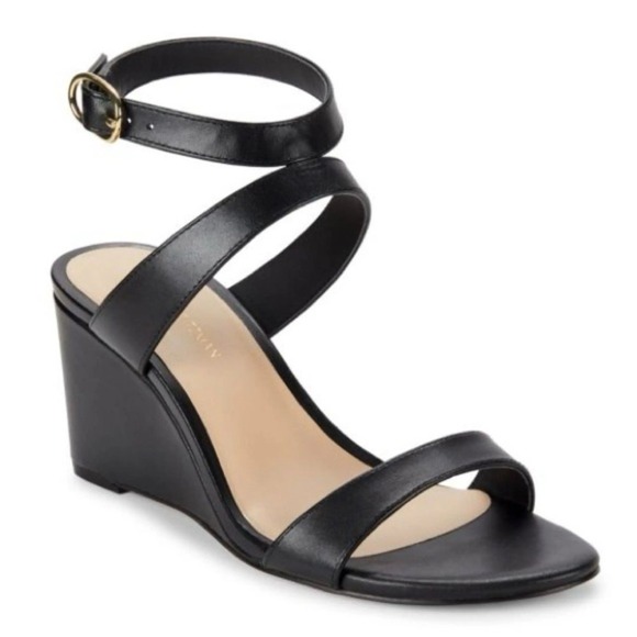 Stuart Weitzman Shoes - Stuart Weitzman Black Leather Ankle Strap Wedge Sandals SD753 Size 9